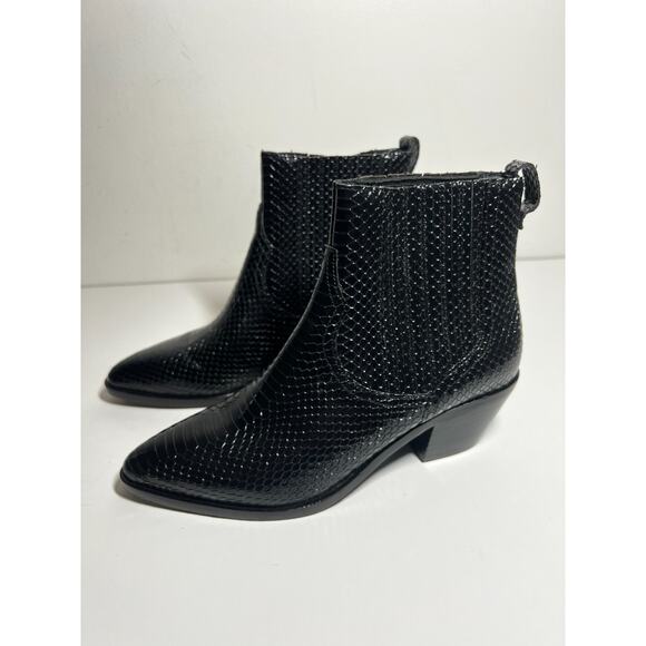 Ash Black Leather Snake Floyd Bis Pointed Toe Boot Size 38 EU 7.5-8 US 2" Heel - Picture 1 of 7